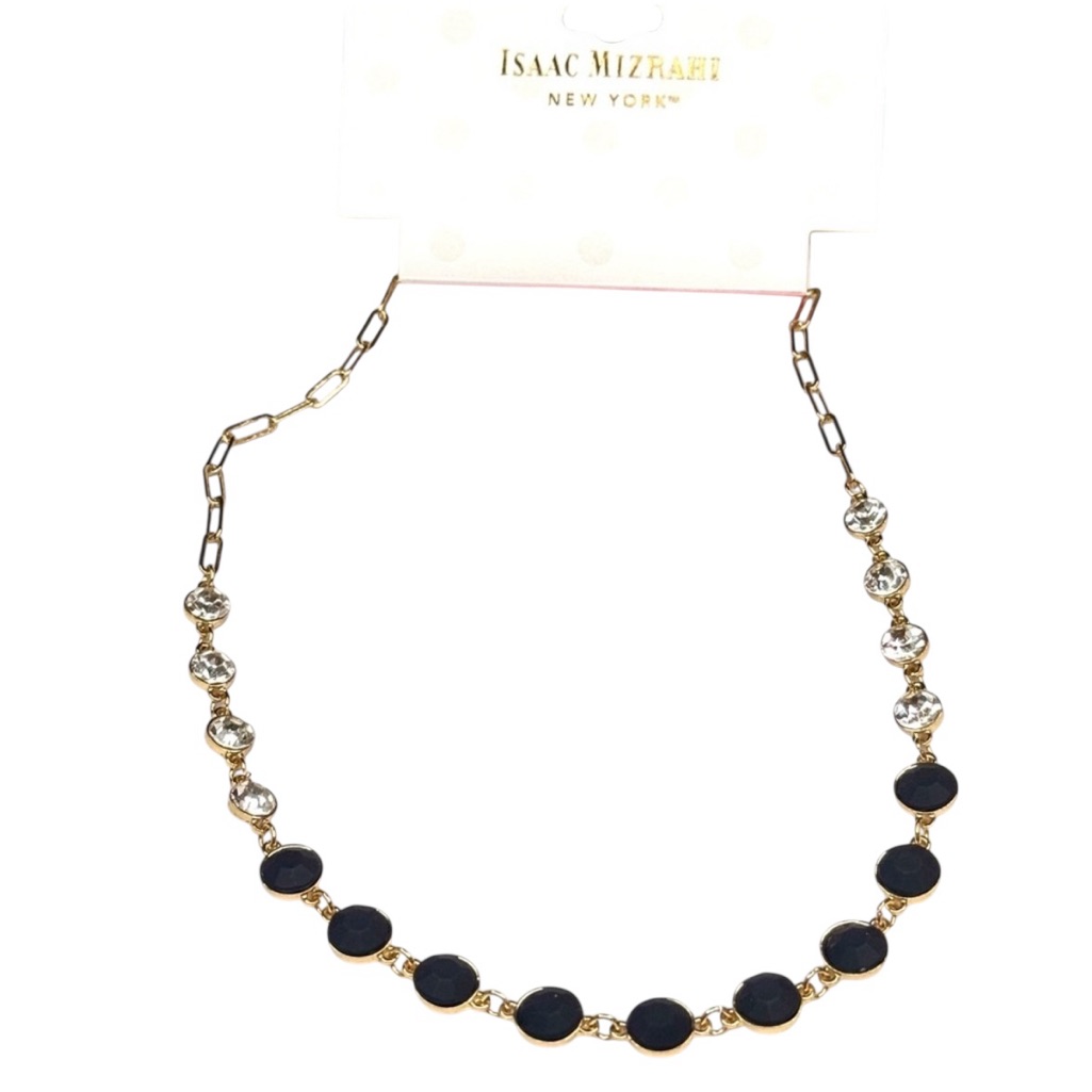 Isaac Mizrahi Black Stone & Crystal Necklace Nwt